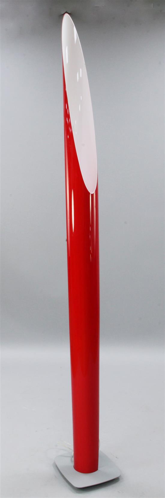 A Kundalini Shakti red overlaid white plastic floor lamp, H.6ft 9in.